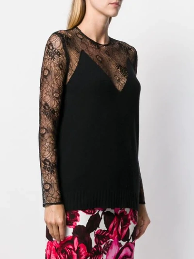 Shop Prada Lace Sleeve Shirt In Black