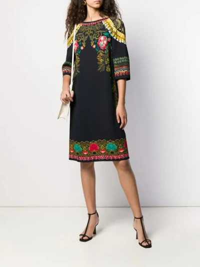 Shop Etro Printed Shift Dress In Black