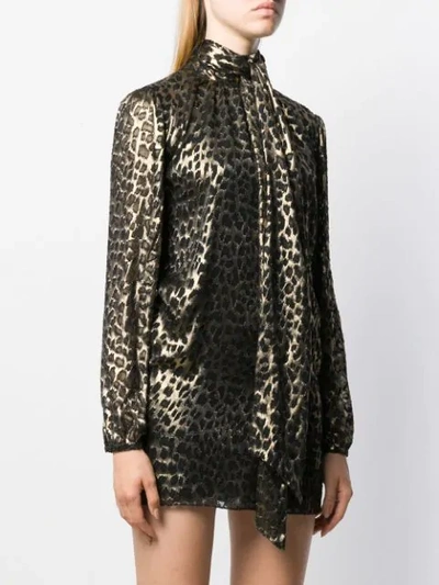 Shop Saint Laurent Leopard-print Shift Dress In Black