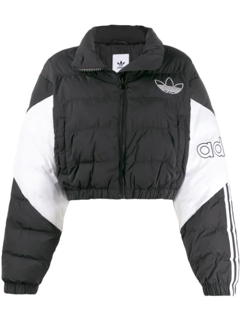 Adidas Originals Cropped Puffer Jacket In Black/white | ModeSens