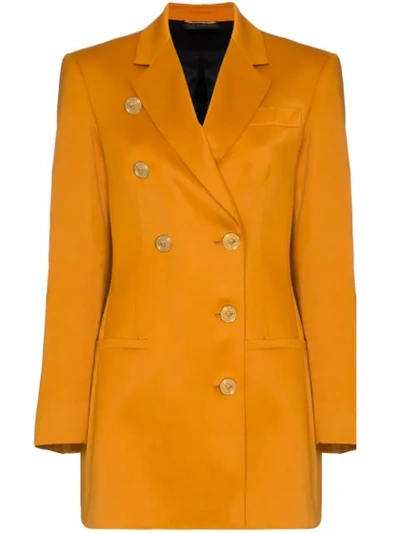 Shop Versace Double-breasted Blazer In Orange