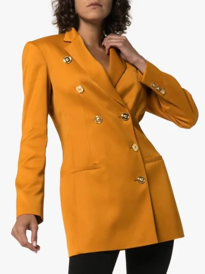 Shop Versace Double-breasted Blazer In Orange