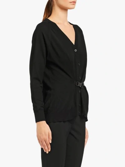 Shop Prada Buckle Strap Cardigan - Black