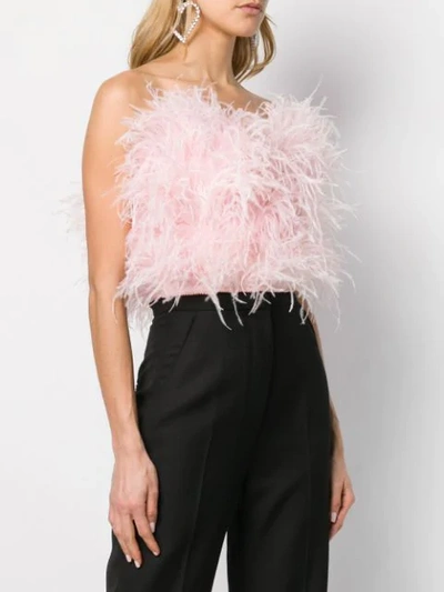 Shop Attico Strapless Feather Top In Pink