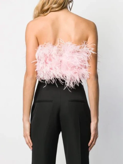 Shop Attico Strapless Feather Top In Pink