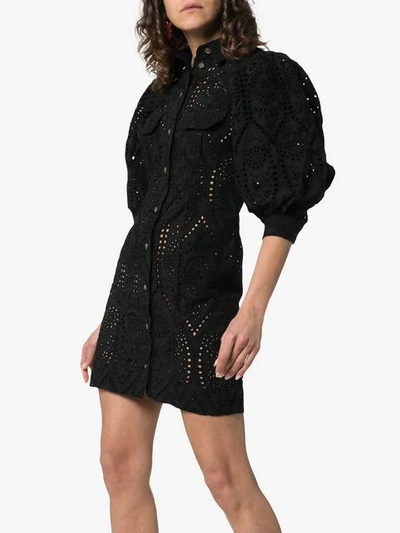 Shop Ganni Sandrose Cotton Mini-dress In Black