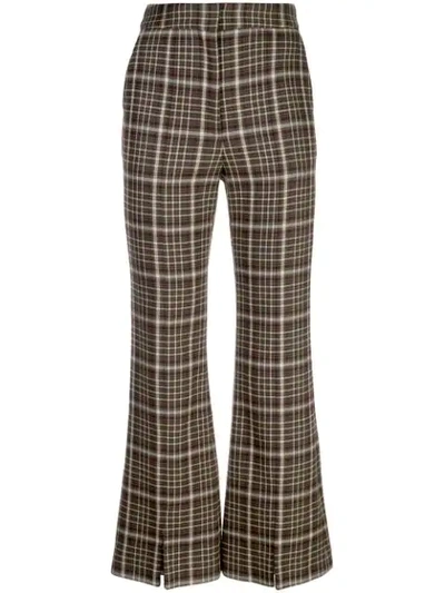 Shop Adam Lippes Plaid Flared Trousers In Brown