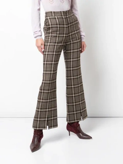 Shop Adam Lippes Plaid Flared Trousers In Brown