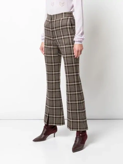 Shop Adam Lippes Plaid Flared Trousers In Brown