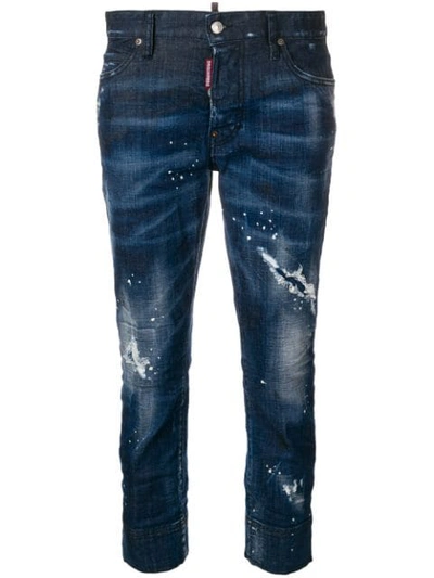 Shop Dsquared2 Cropped Ripped Jeans In Blue