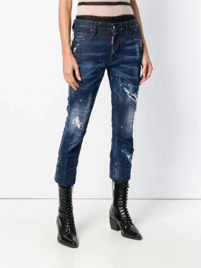 Shop Dsquared2 Cropped Ripped Jeans In Blue