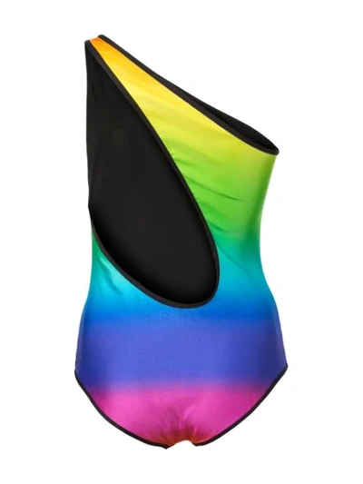 Shop Gucci Logo Print One-shoulder Swimsuit In Multicolour