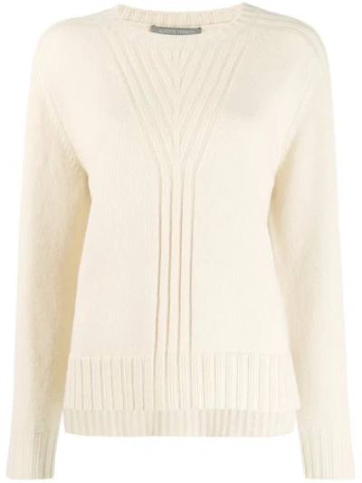 Shop Alberta Ferretti Knitted Crew Neck Sweater In A0045 Beige