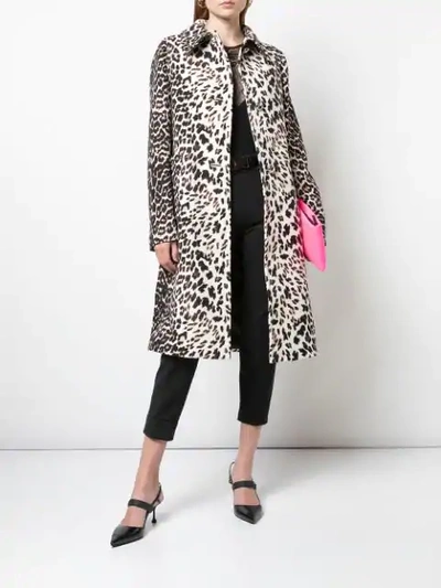 Shop Prada Leopard Print Coat In Brown