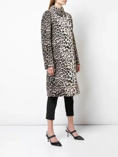 Shop Prada Leopard Print Coat In Brown