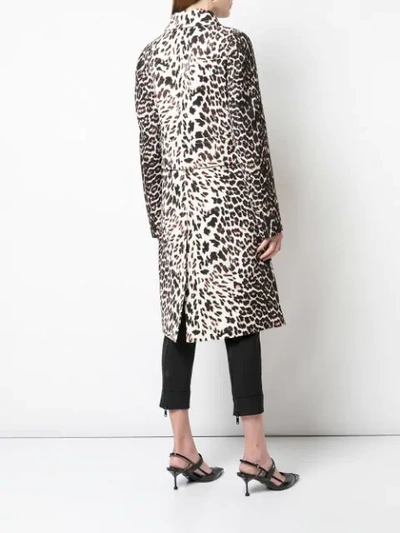 Shop Prada Leopard Print Coat In Brown