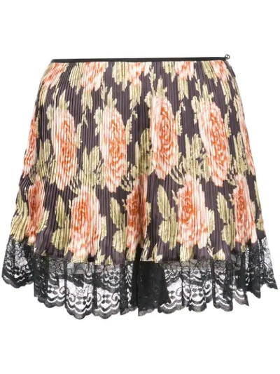 Shop Paco Rabanne Floral Pleated Shorts In V007 Black Roses
