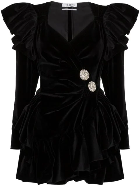attico velvet wrap dress