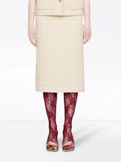 Shop Gucci Houndstooth Tweed Skirt In White