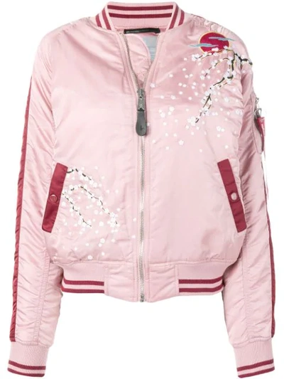 Shop Alpha Industries Embroidered Bomber Jacket - Pink