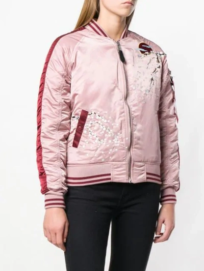 Shop Alpha Industries Embroidered Bomber Jacket - Pink