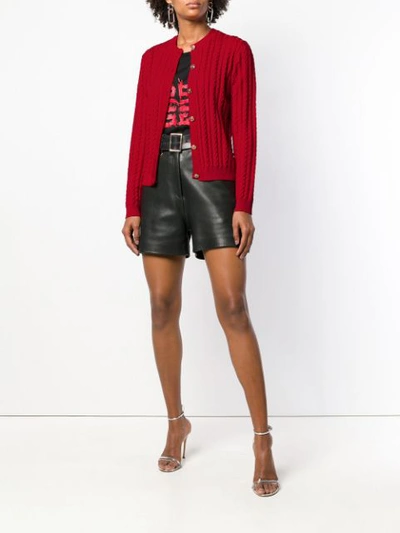 Shop Versace Cable-knit Slim Cardigan - Red