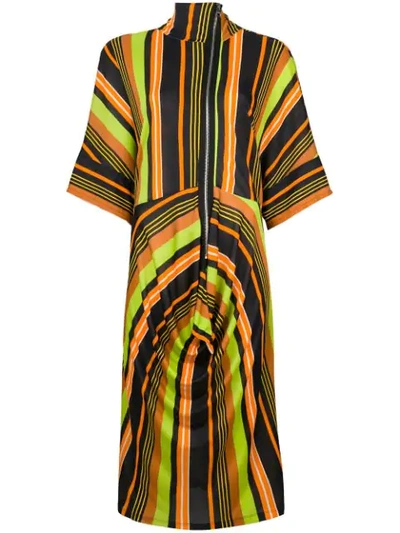 Shop Jw Anderson Draped Skirt Striped Dress In 411 Pumpkin Multi Stripe