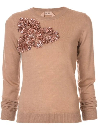 Shop N°21 Floral Appliqué Jumper In Neutrals