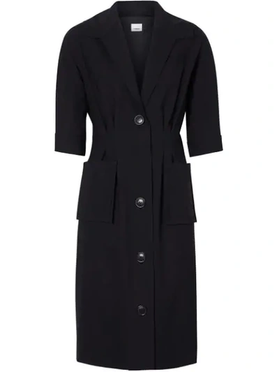 Shop Burberry Short-sleeve Stretch Wool Dress In Black