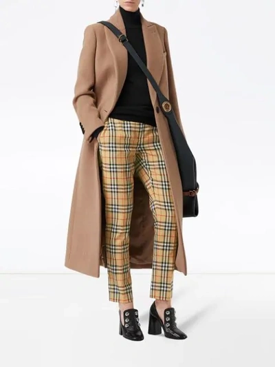 Shop Burberry Vintage Check Wool Cigarette Trousers In Yellow