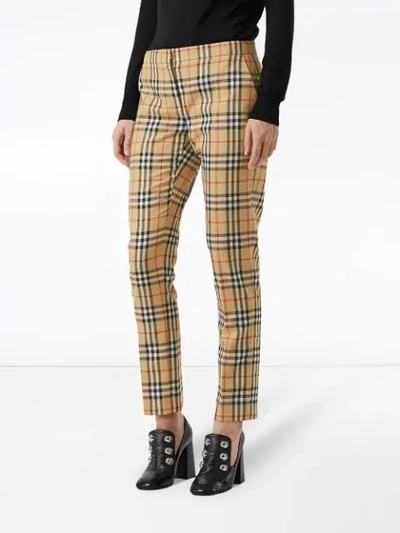 Shop Burberry Vintage Check Wool Cigarette Trousers In Yellow