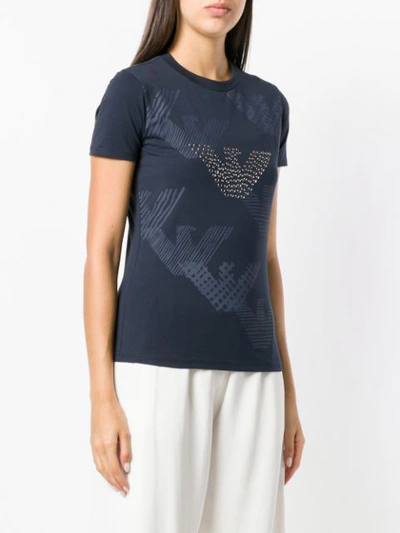 Shop Emporio Armani Printed & Studded Logo T-shirt - Blue