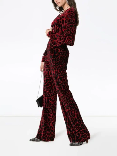 Shop Balmain Leopard Print Wide Leg Velvet Jumpsuit In Black