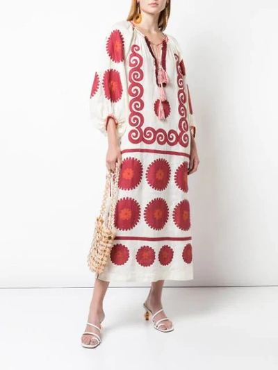 Shop Vita Kin Siam Midi Dress In Cream Red Rustred