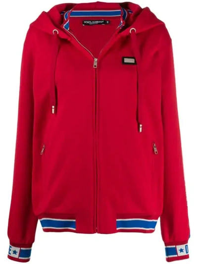 Shop Dolce & Gabbana Logo Appliqué Zipped Hoodie In Red