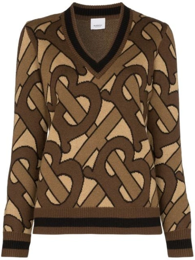 Shop Burberry Namata Monogram Print Knit Jumper In Brown