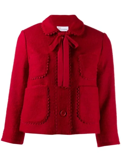 Shop Red Valentino Cropped Scalloped Accents Jacket In D05 Deep Red