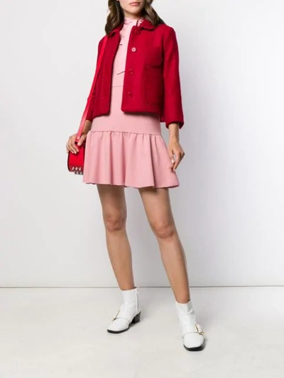 Shop Red Valentino Cropped Scalloped Accents Jacket In D05 Deep Red