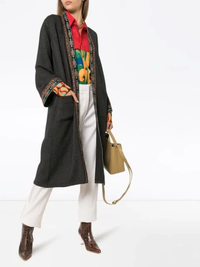 Shop Etro Embroidered-trim Long Cardigan In 9151 Grey
