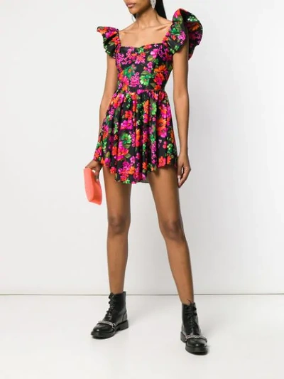 Shop Amen Floral Print Mini Dress In Black