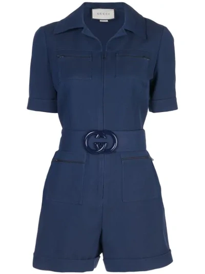 GUCCI GG SHORT BELTED JUMPSUIT - 蓝色