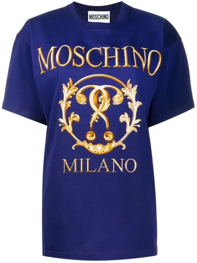 Shop Moschino Roman Logo Print T-shirt In Blue