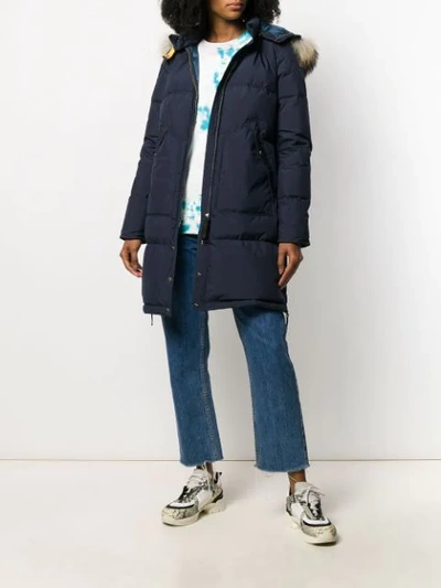 Shop Parajumpers Padded Parka With Removable Hood In Blue