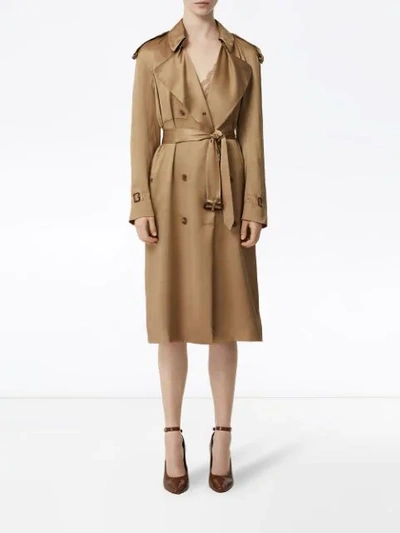 Shop Burberry Silk Wrap Trench Coat In Neutrals