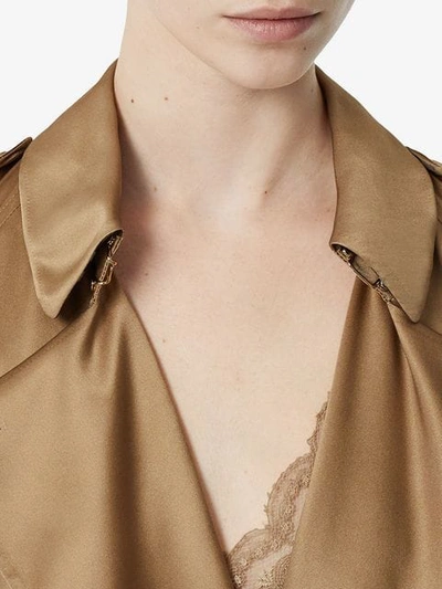 Shop Burberry Silk Wrap Trench Coat In Neutrals