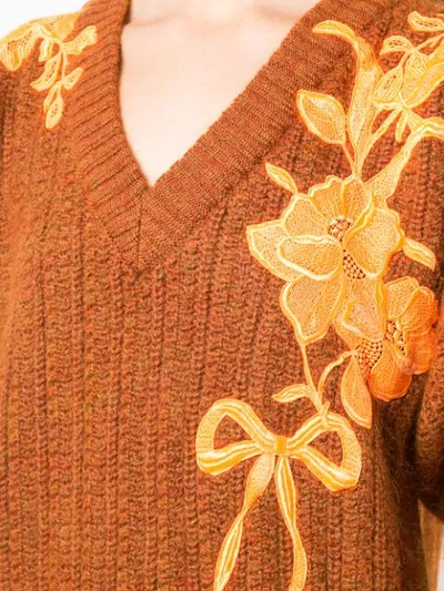 Shop Christopher Kane Floral-embroidered Sweater - Brown