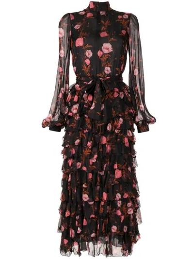 Shop Giambattista Valli Floral Tiered Ruffle Dress In Black