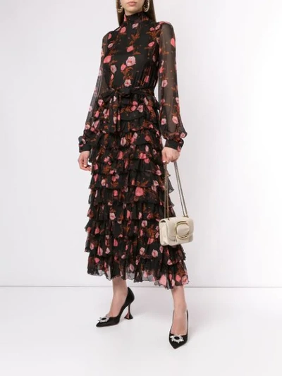 Shop Giambattista Valli Floral Tiered Ruffle Dress In Black