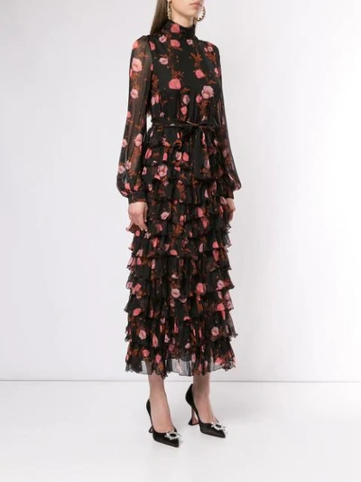 Shop Giambattista Valli Floral Tiered Ruffle Dress In Black