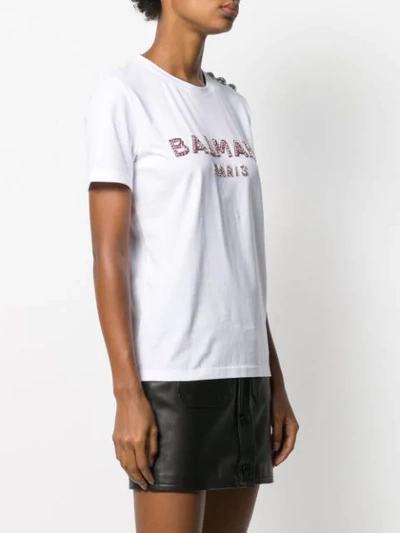 Balmain Beaded Logo T-shirt In White | ModeSens